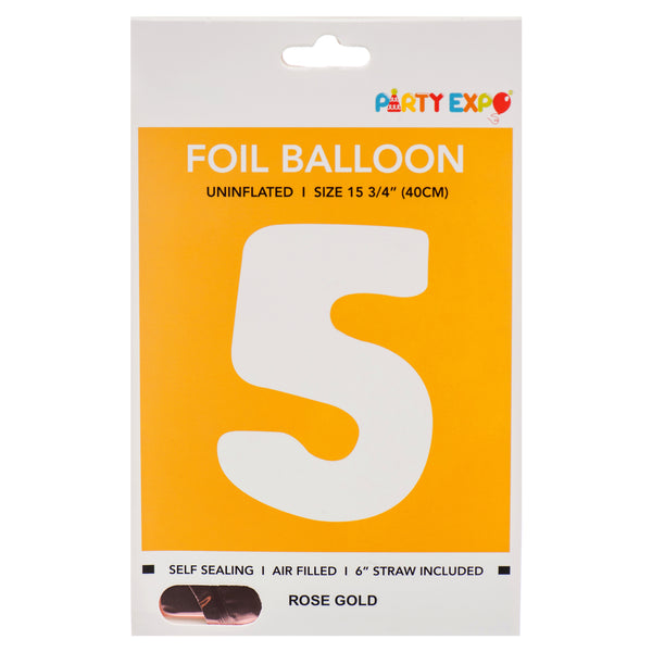 Foil Inflatable Balloon, #5, Rose Gold, 15.75" (10 Pack)