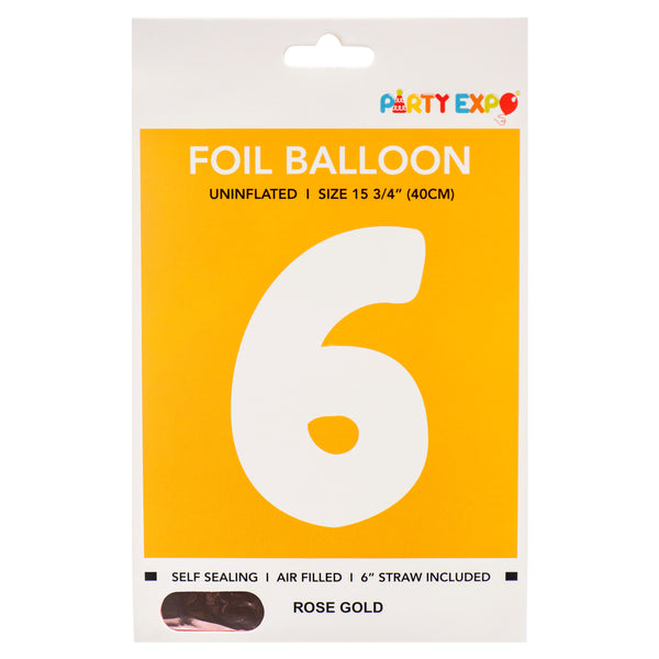 Foil Inflatable Balloon, #6, Rose Gold, 15.75" (10 Pack)