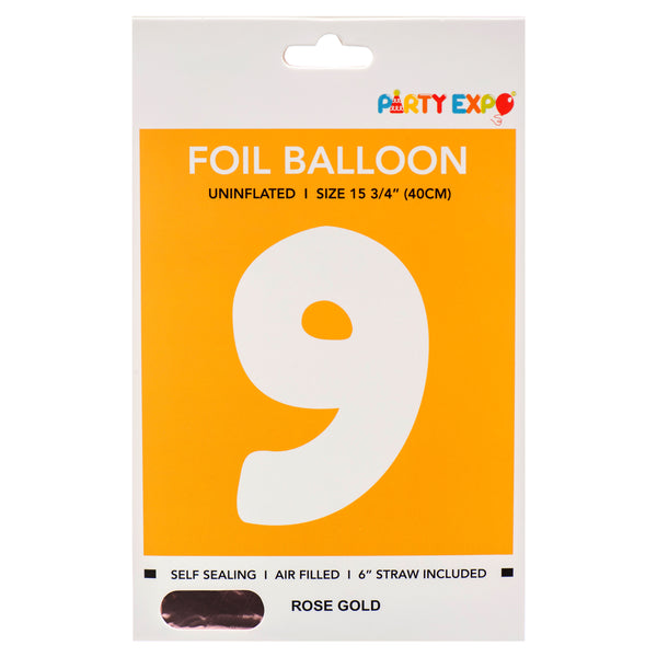 Foil Inflatable Balloon, #9, Rose Gold, 15.75" (10 Pack)