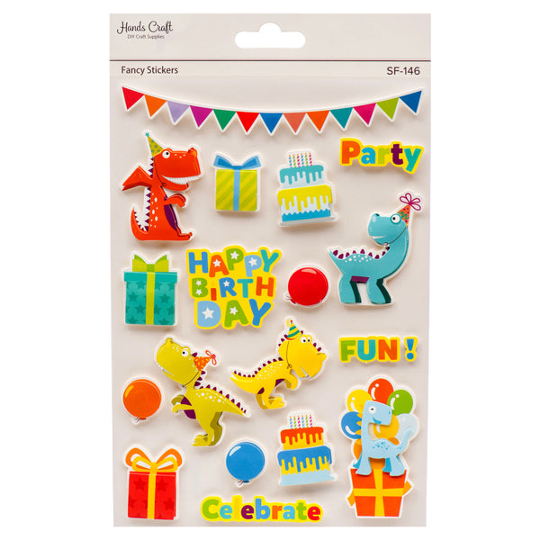 Craft 3D Sticker Happy Birthday Dinosaur (12 Pack)