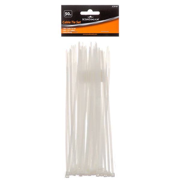 Kingman Cable Ties, White, 50 Count (24 Pack)