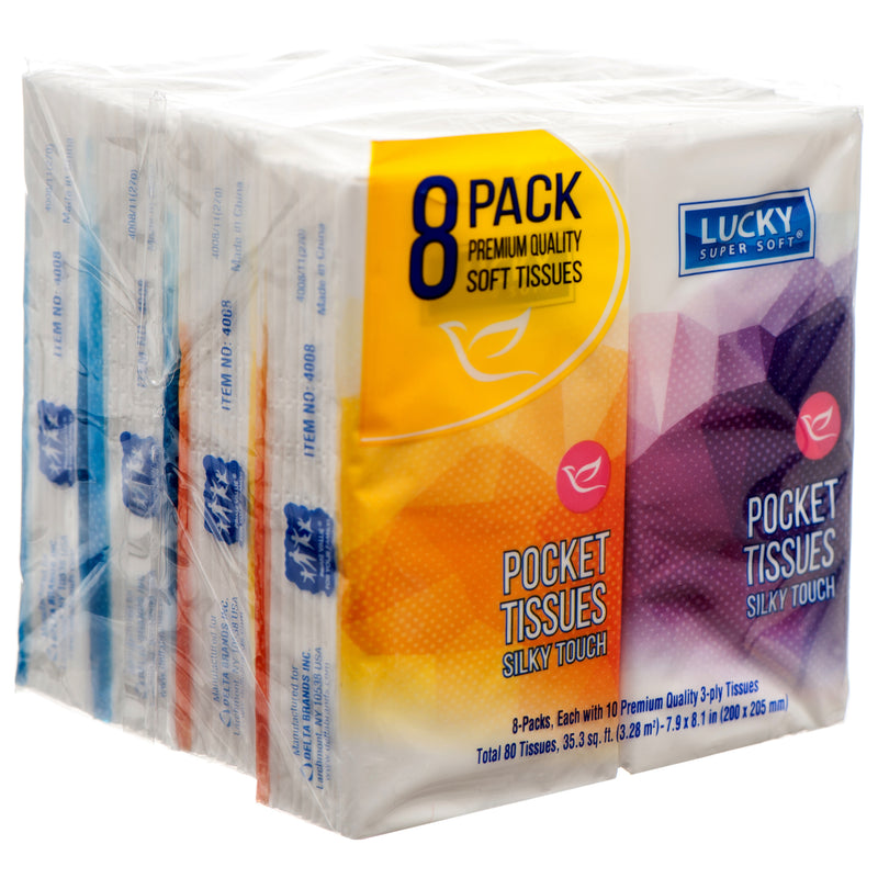Lucky Pocket Tissue, Silky Touch, 8 Count (24 Pack)