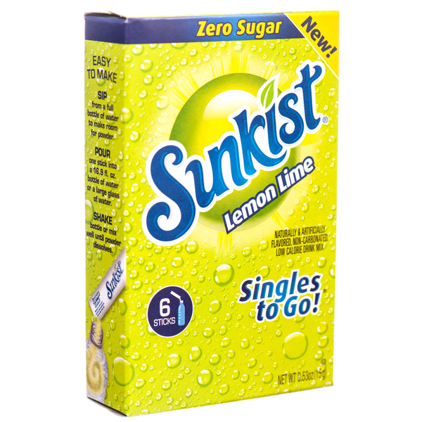 Sunkist Singles Powder Drink Mix, Lemon Lime, 6 Count (12 Pack)