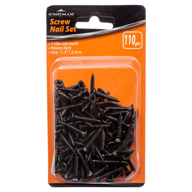 Kingman Screw Nail Set, Black (24 Pack)