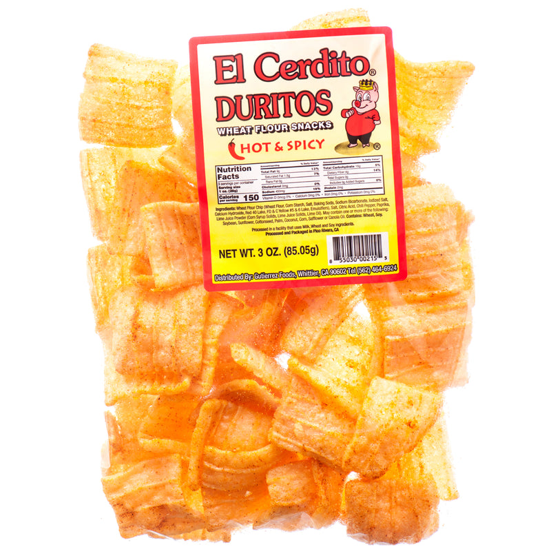 El Cerdito Wheat Flour Square Snacks, Hot & Spicy, 3 oz (24 Pack)