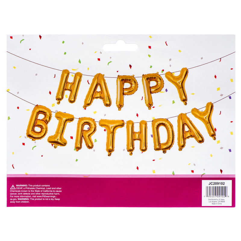 Happy Birthday Foil Letter Balloons 12X15.5" W/Gold (24 Pack)