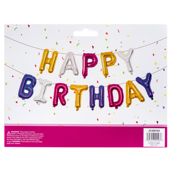 Happy Birthday Foil Letter Balloons 12X15.5" W/Asst Clrs (24 Pack)