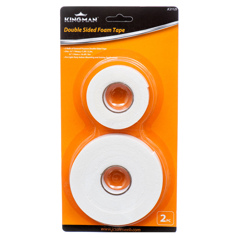 Kingman Double Sided Foam Tape 2 X 7.5" 2Pcs (24 Pack)