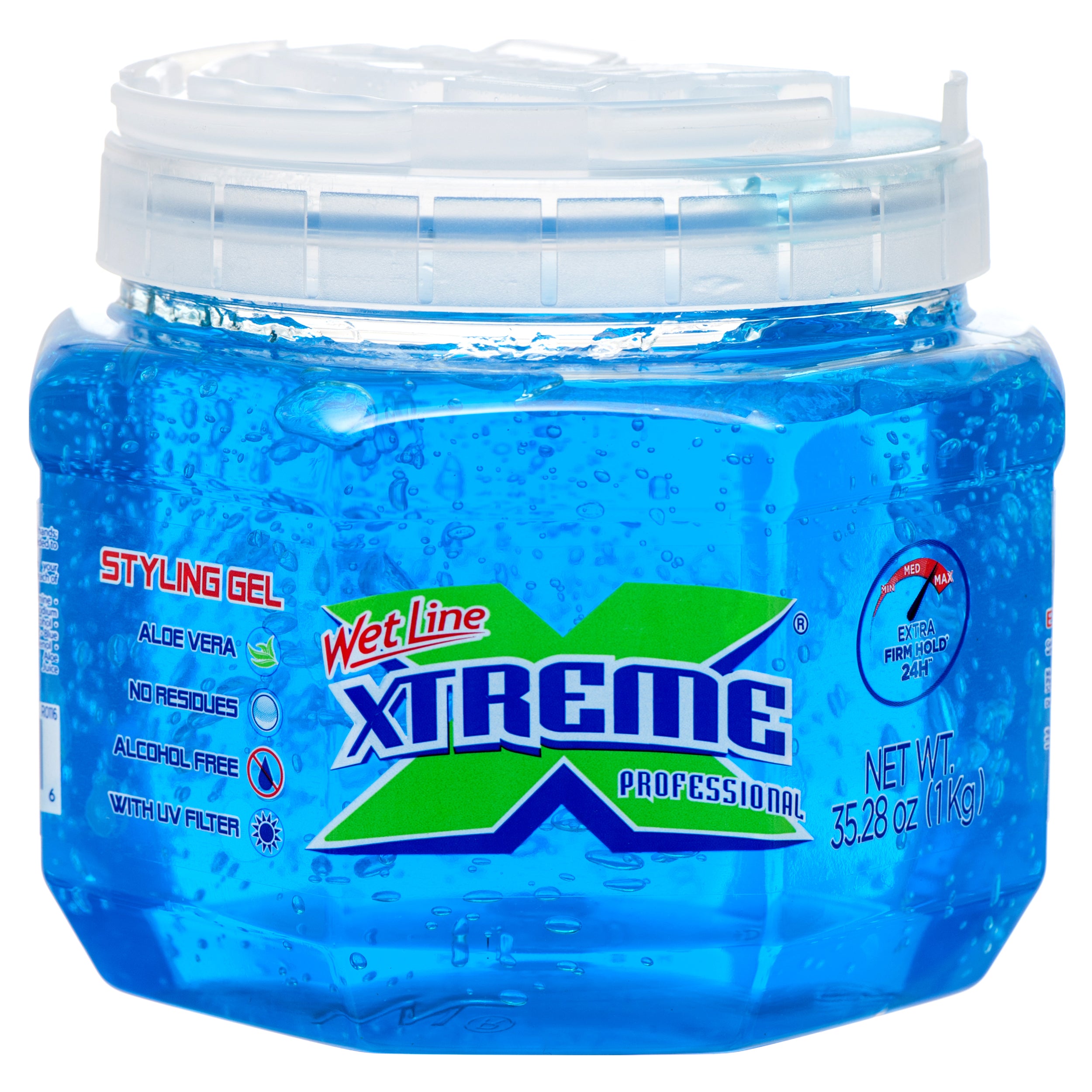 Xtreme Pro‑Expert blue hair gel 1 kg jar – alcohol free styling gel with aloe vera for extreme hold