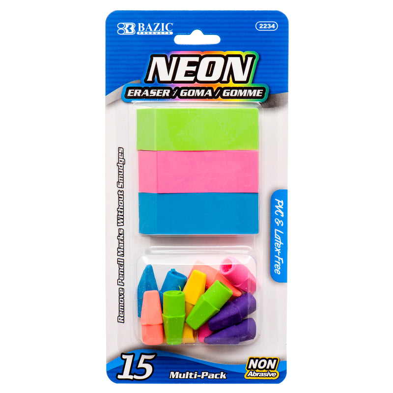 Neon Eraser Set Multipack, 15 Count (24 Pack)