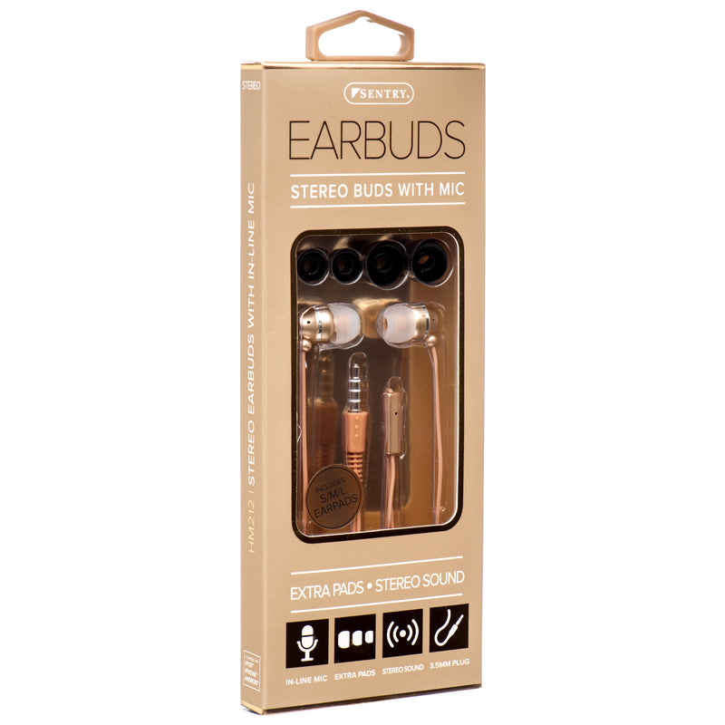 Sentry Stereo Earbuds W/Mic Asst Clrs (12 Pack)