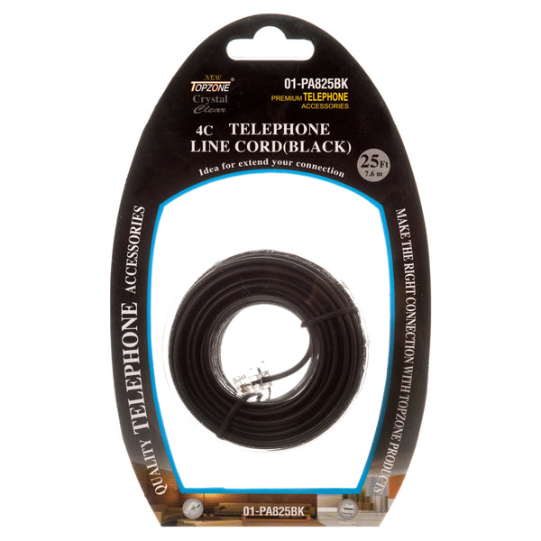 Telephone Extension Cord 25Ft Blk Dbl Blister (24 Pack)