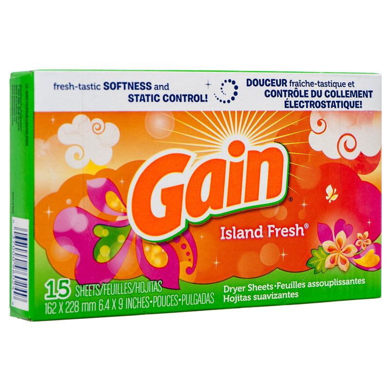 Gain Dryer Sheets, Island Fresh, 15 Count (15 Pack)