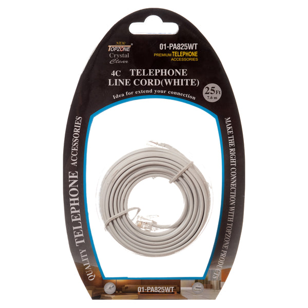 Telephone Extension Cord 25Ft Wht Dbl Blister (24 Pack)