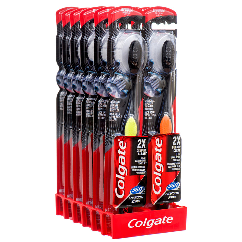 Colgate 360 Black Charcoal Toothbrush, Medium (12 Pack)