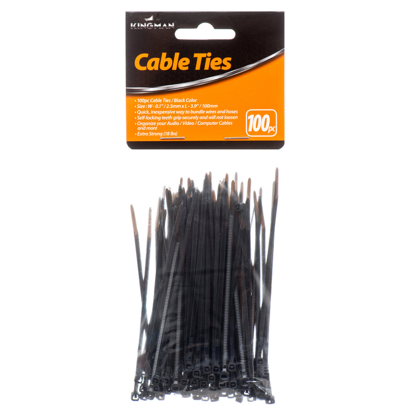 Kingman Cable Tie 100Ct 3.9" X 2.5Mm Black (24 Pack)
