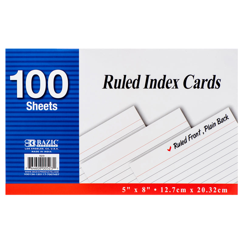 White Ruled Index Cards, 5" x 8", 100 Count (24 Pack)