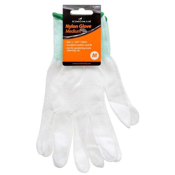 Kingman Nylon Glove Medium White/Green (24 Pack)