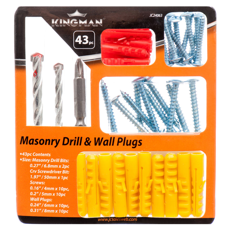 Kingman Masonry Drill & Wall Plugs 43Pcs (24 Pack)