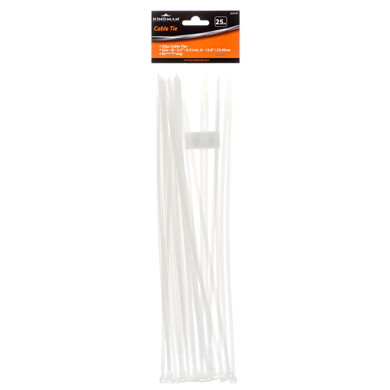 Kingman Cable Tie 0.2" X 13.8" 25Pcs White (24 Pack)