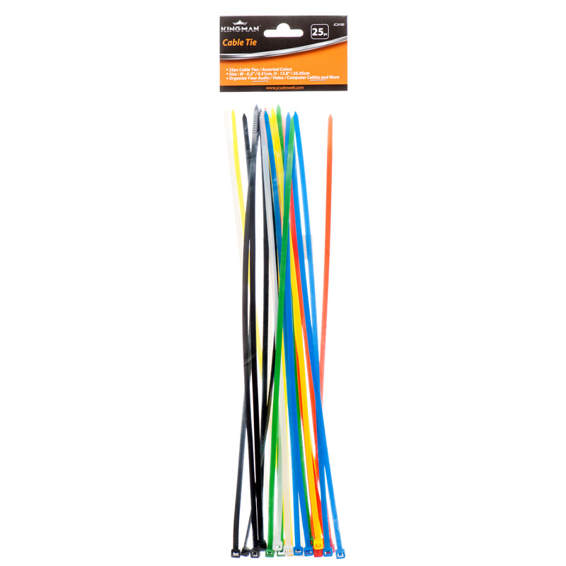 Kingman Cable Tie 0.2" X 13.8" 25Pcs W/Asst Colors (24 Pack)