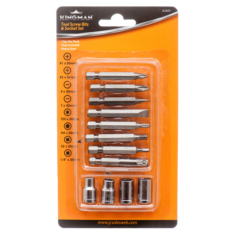 Kingman Screw Bits & Socket Set 12Pc (24 Pack)