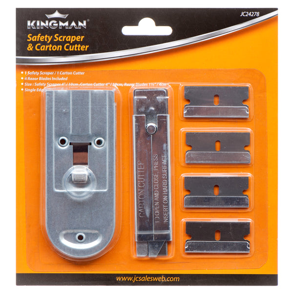 Kingman Safety Scraper W/Carton Cutter & 4 Blades (24 Pack)