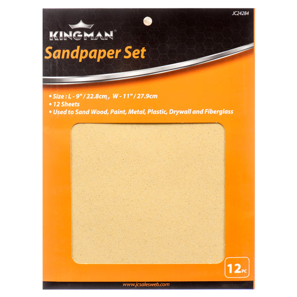 Kingman Sandpaper 9" X11" 12Pcs W/Asst Sizes (24 Pack)