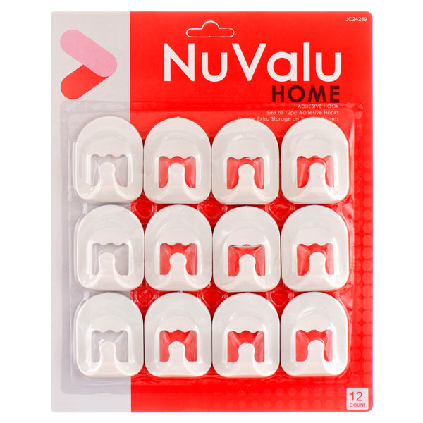 Nuvalu Adhesive Hook 12Pcs White (24 Pack)