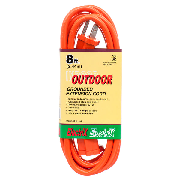 Electric Extension Cord 8Ft Ul Outdoor 16 Guage (15 Pack)