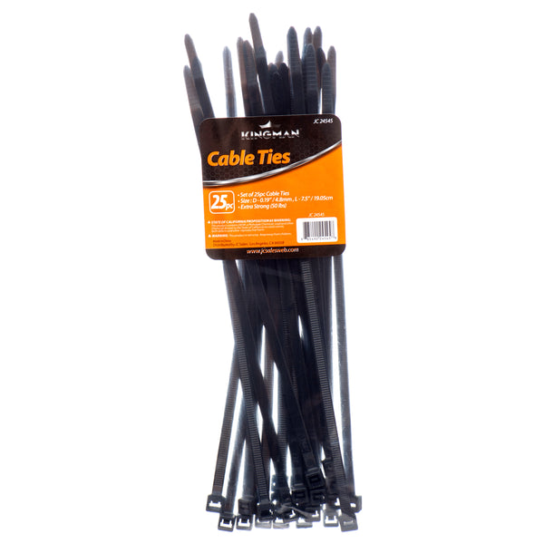 Kingman Cable Ties 7.5"X4.8Mm 50Lbs 25Pc Black (24 Pack)