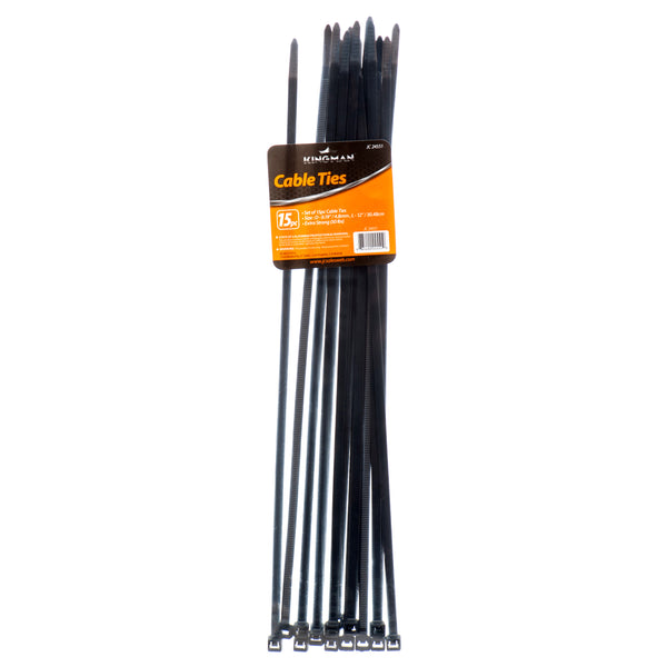 Kingman Cable Ties 12"X4.8Mm 50Lbs 15Pc Black (24 Pack)