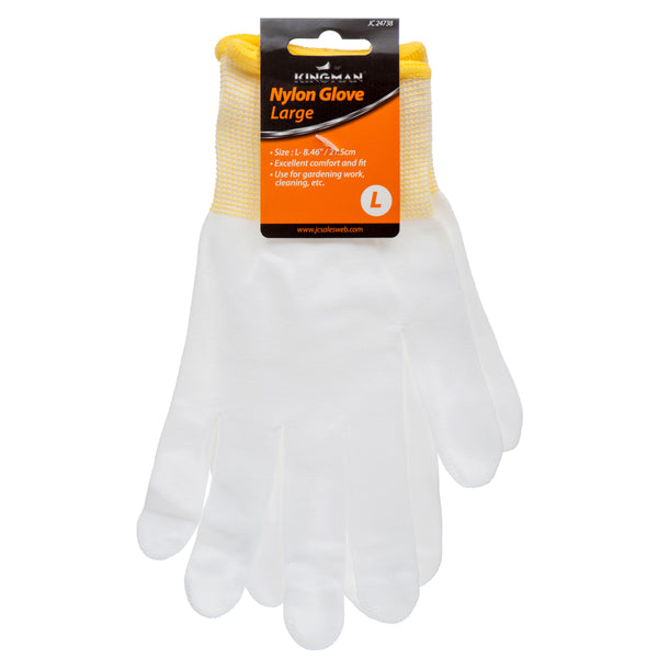 Kingman Nylon Glove Large White/Yellow (24 Pack)