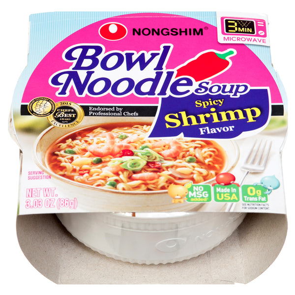 Nongshim Bowl Noodle Instant Soup, Spicy Shrimp, 3 oz (12 Pack)