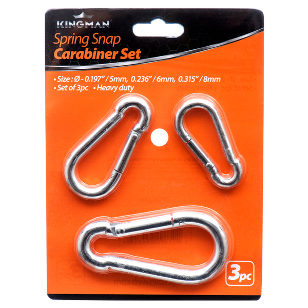 Kingman Carabiner Spring Locking Hook 3Pc 5Mm,6Mm,8Mm (12 Pack)