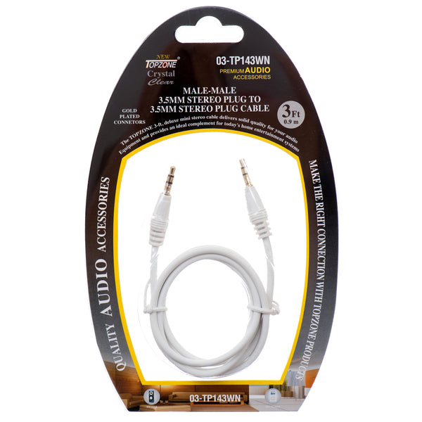 Audio Cable Wht 3Ft 3.5Mm Plug #03-Tp143Wn (12 Pack)