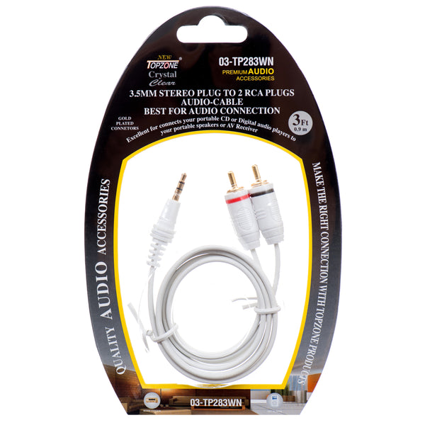 Audio Cable 3.5Mm 3Ft To Rca-2Plug #03-Tp283Wn (12 Pack)