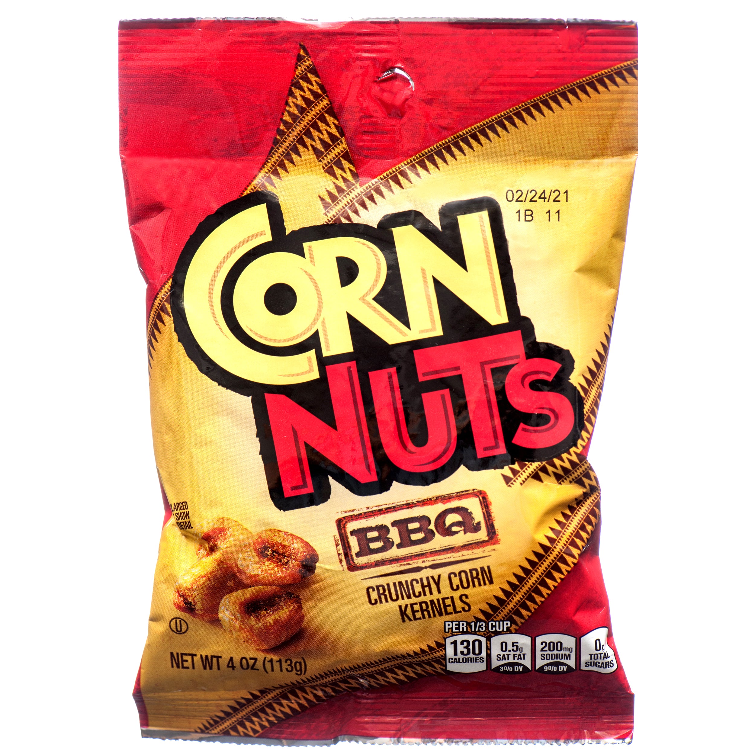 Corn Nuts BBQ crunchy corn kernels 4 oz bag with roasted corn snack and barbecue flavor packaging