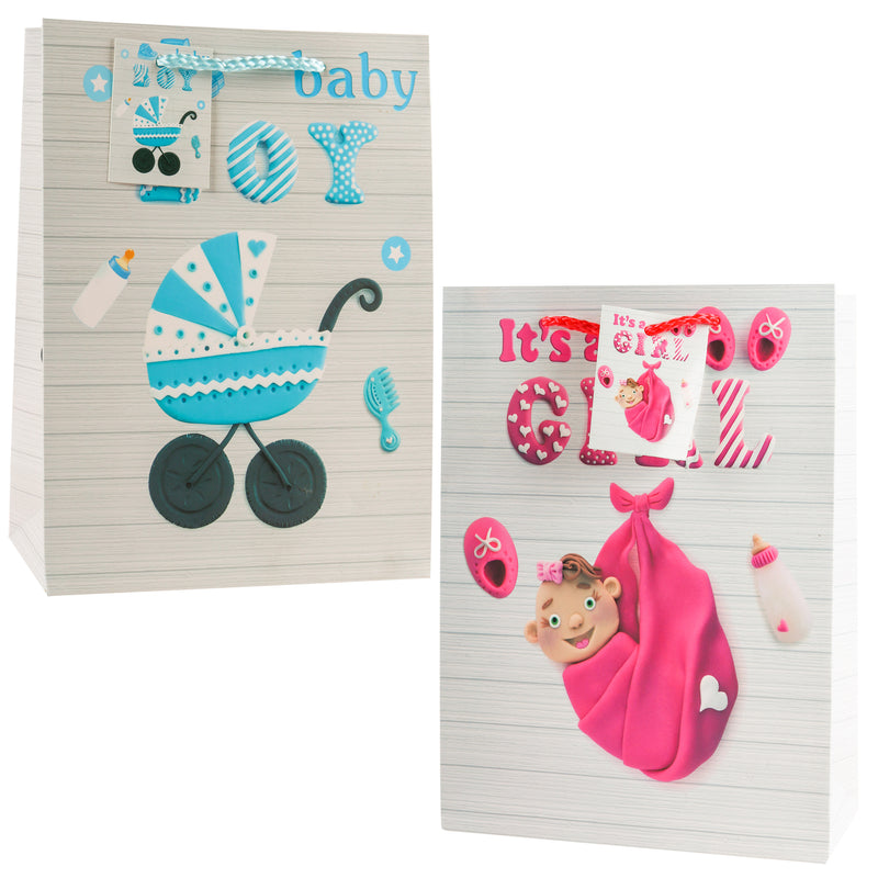 Gift Bag Baby Shower Boy & Girl Sm Asst Design (12 Pack)