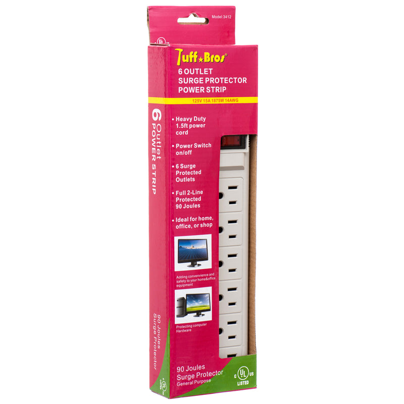 6-Outlet Electric Power Strip, 1.5' (24 Pack)
