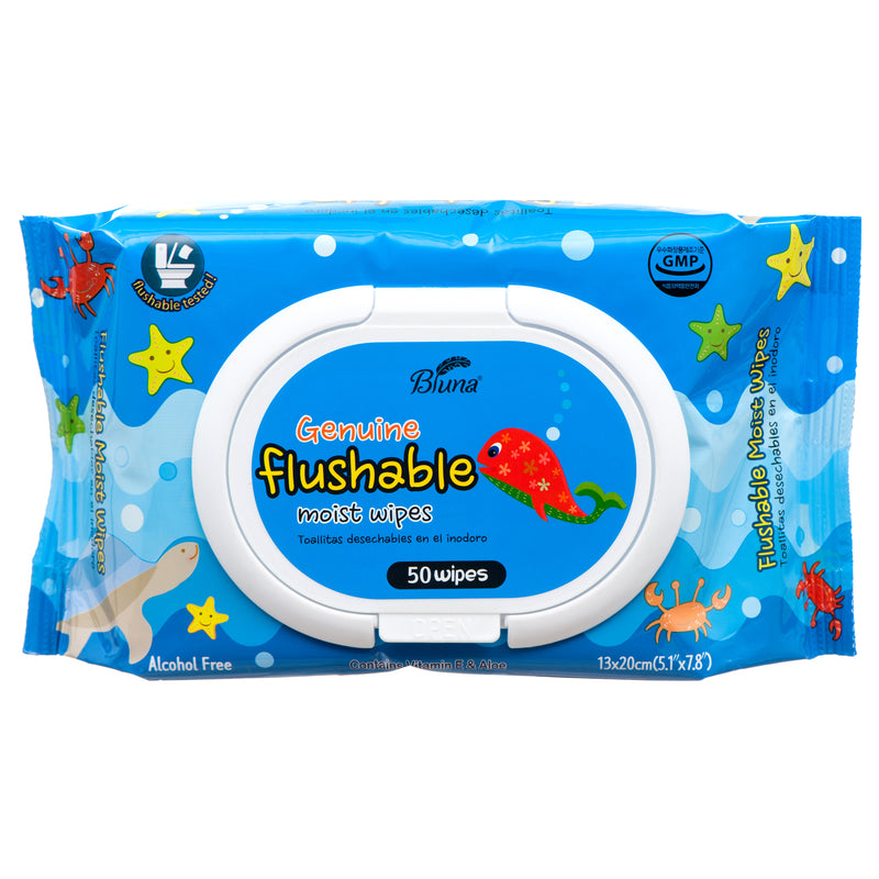 Bluna Flushable Wipes, 50 Count (24 Pack)