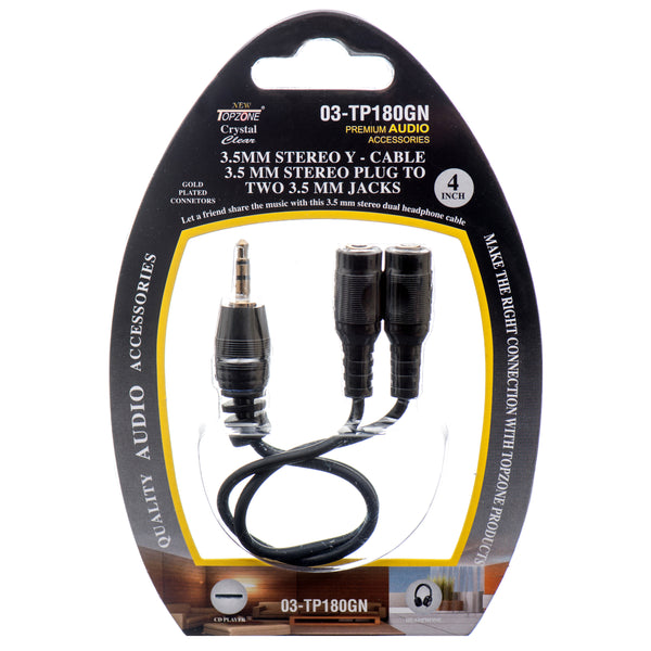 Stereo Y Cable 4" 1 Plug To 2 Jack #03-Tp180G (12 Pack)