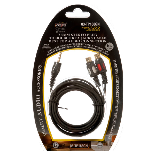 Stereo Y Cable 6Ft 1 Plug To 2 Jack #03-Tp188G (12 Pack)