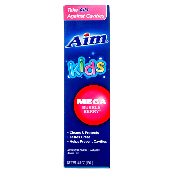Aim Kids' Toothpaste, Mega Bubble Berry, 4.8 oz (24 Pack)