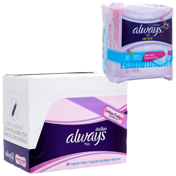 Always Thin Active Panty Liners 20Ct Regular (24 Pack)