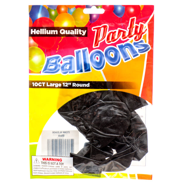 Balloon Standard Black 12" 10Ct (12 Pack)