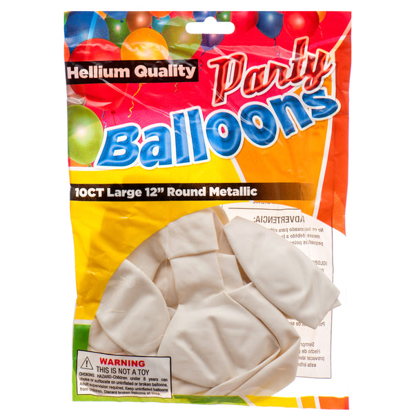 Balloon Metallic White 12" 10Ct (12 Pack)
