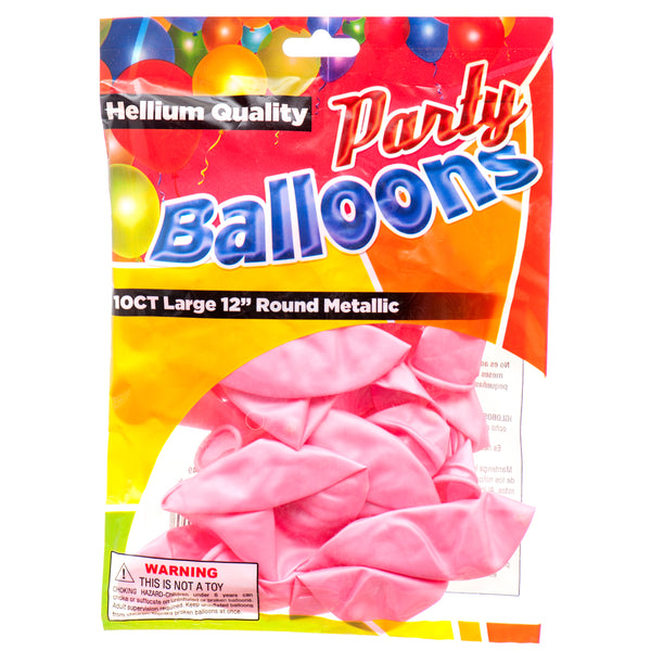 Balloon Metallic Pink 12" 10Ct (12 Pack)