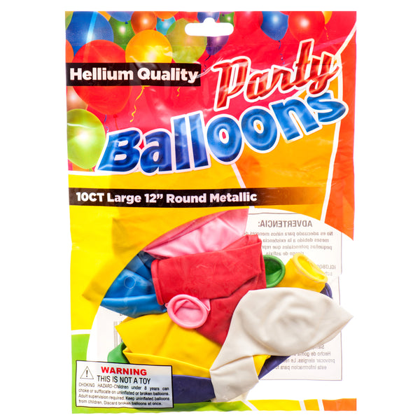 Balloon Metallic 12" 10Ct Asst Clr (12 Pack)