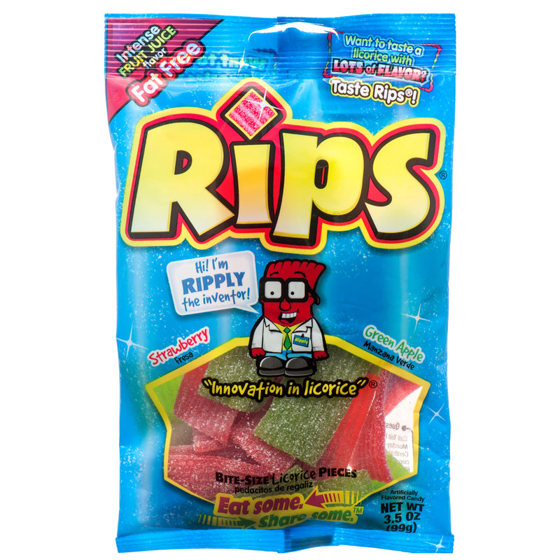 Rips Sour Fruit Candy, Strawberry & Green Apple, 3.5 oz (12 Pack)